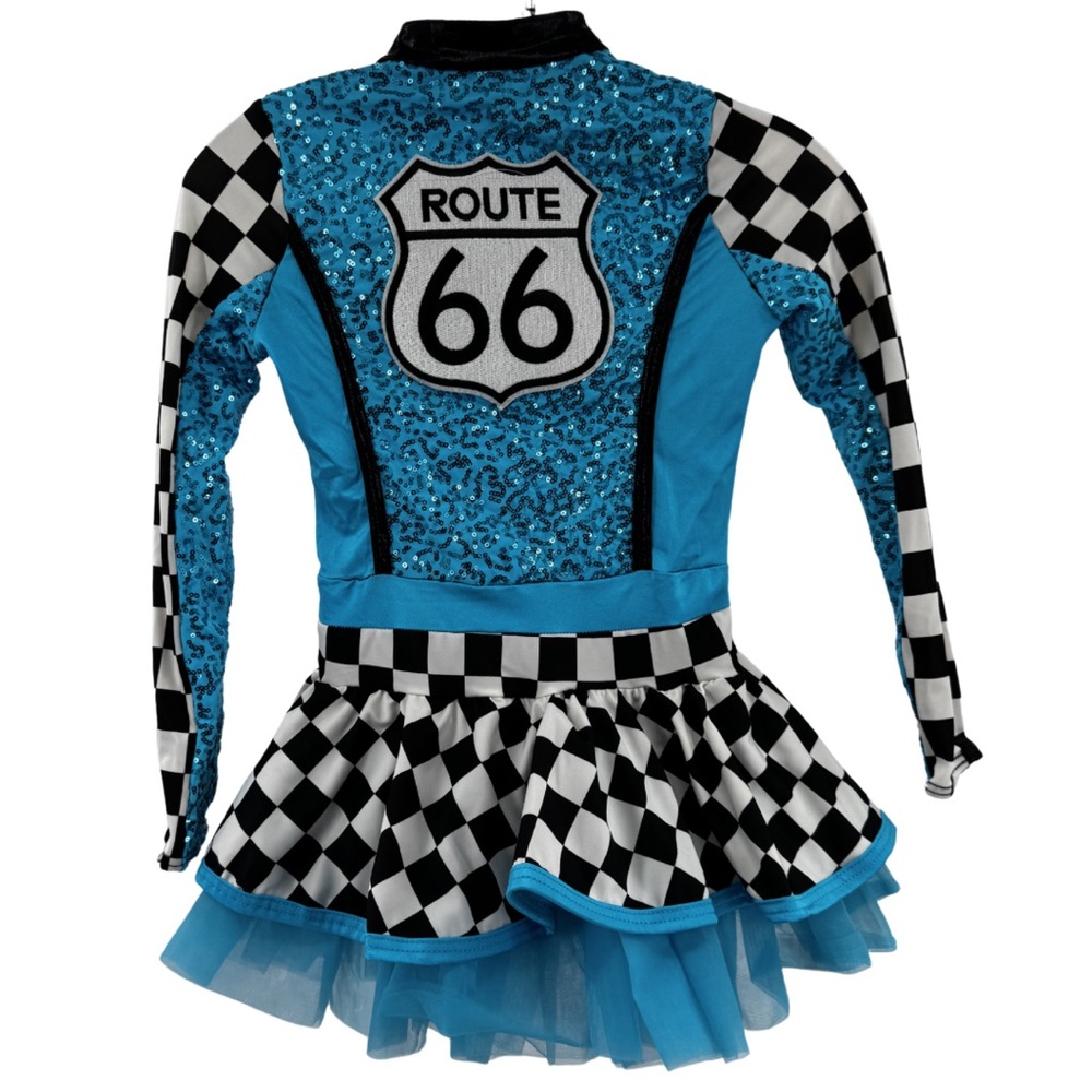 Weissman Black blue sequin checkered Route 66 dance costume dress child medium